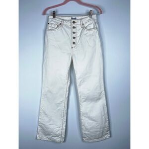 Rouje Bastille Jeans Cream High Waist Exposed Button Fly Crop Flare Size 27